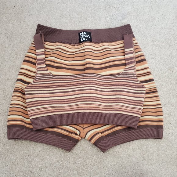 NAGNATA / S / NEW Women's Knit Yoni Shorts and Lucid Bra Top Set - Sahara Stripe - Picture 3 of 14